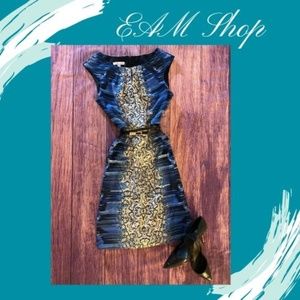 London Times Sheath Dress Blue Snakeskin Belted 10